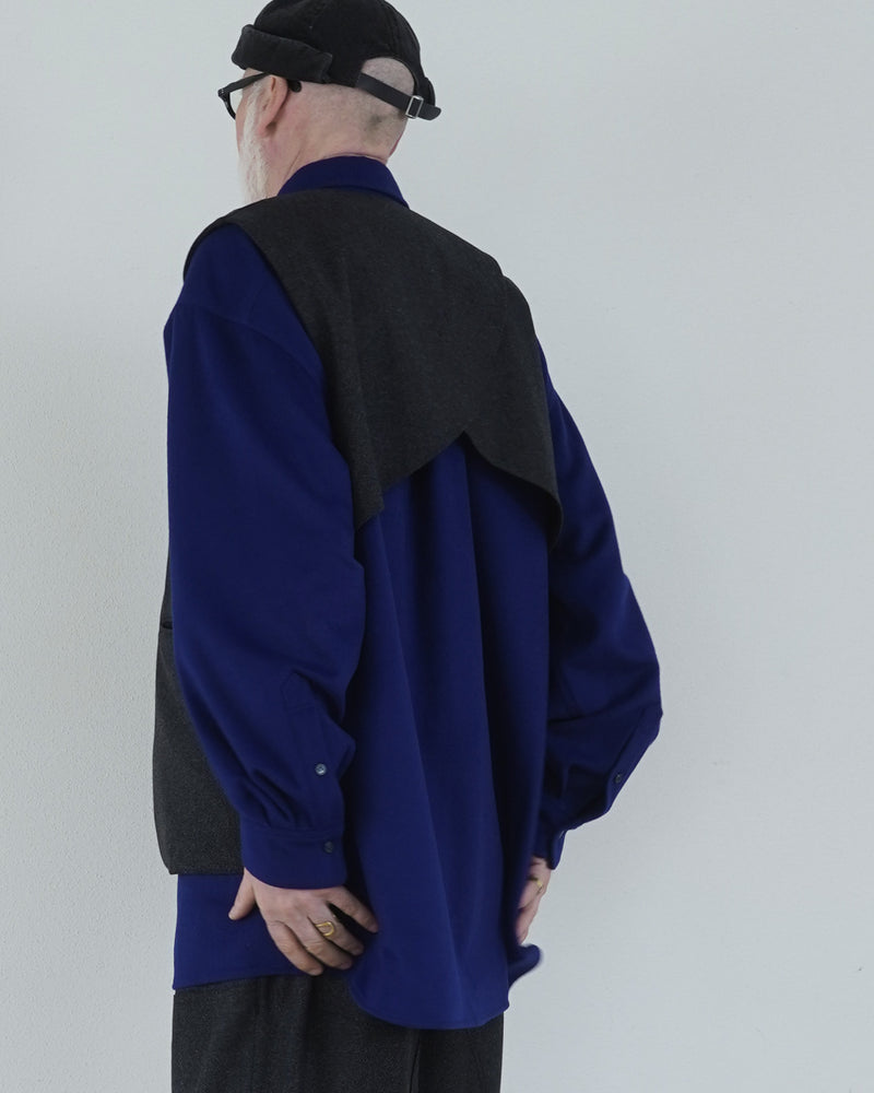 Wool Blend Tweed Back-Open Layered Crew Neck Vest <#black>