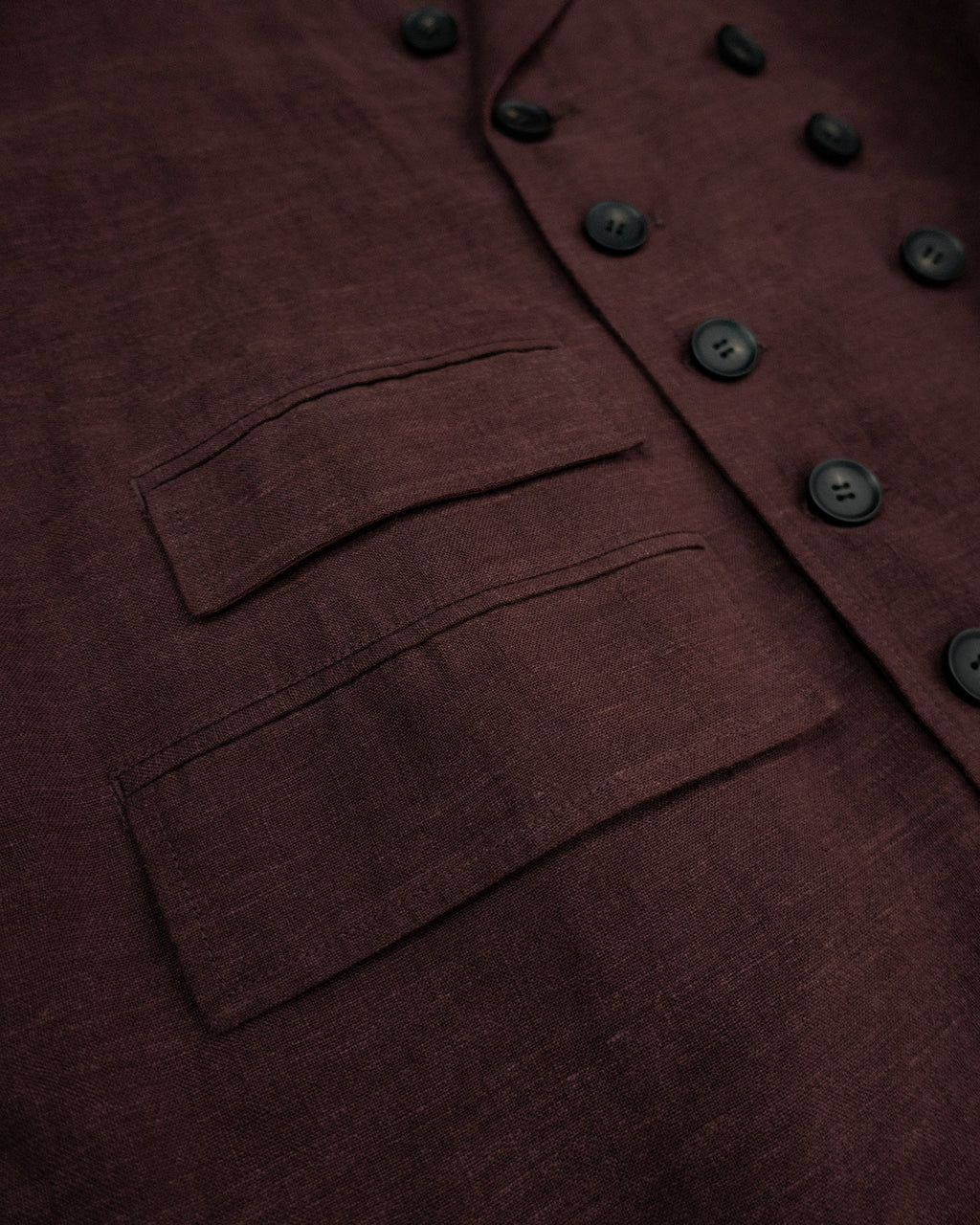 French Linen Back-Open Button Design Semi-Double Jacket <#burgundy>