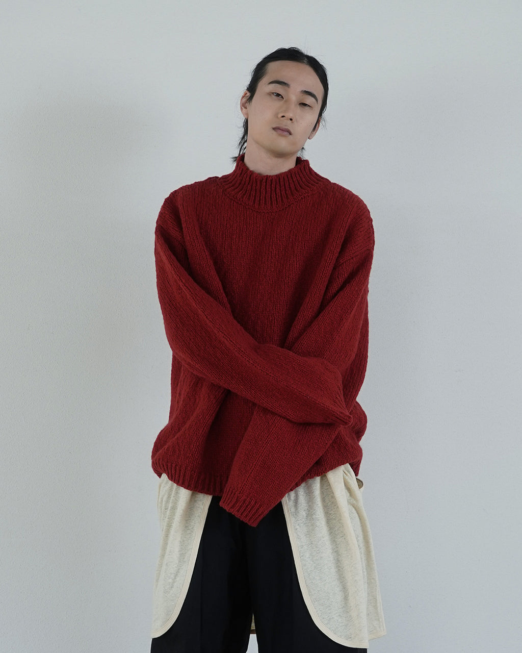 Wool Blend High Neck Hand-like Knit / Sweater <#red>