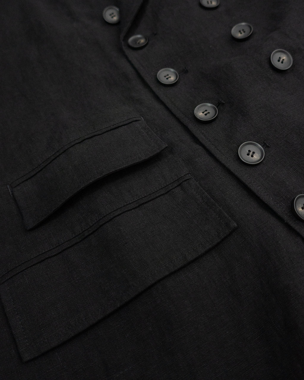 French Linen Back-Open Button Design Semi-Double Jacket <#black>