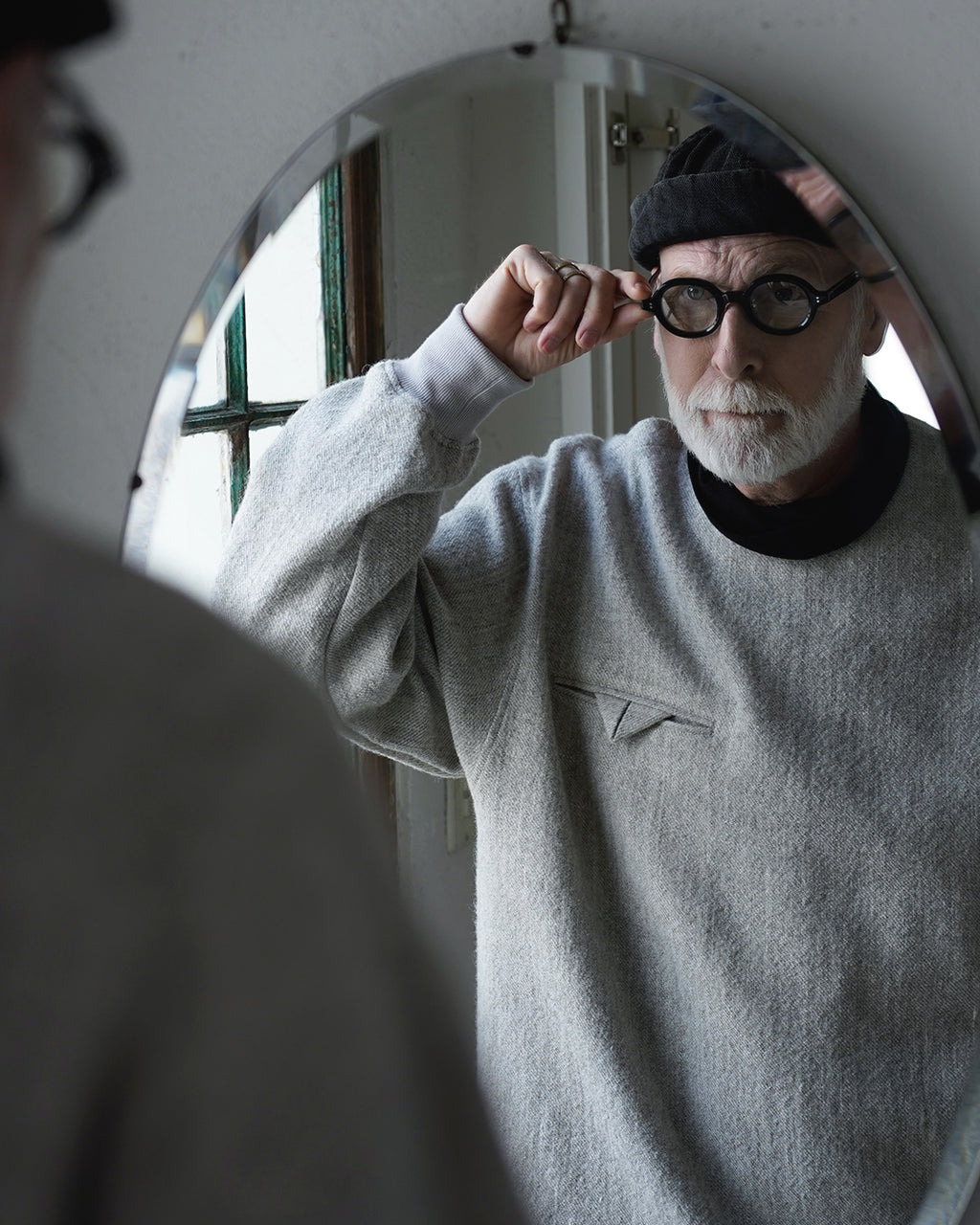 Shetland Wool Linen Crew Neck LS Tuck Rib Pullover <#light gray>