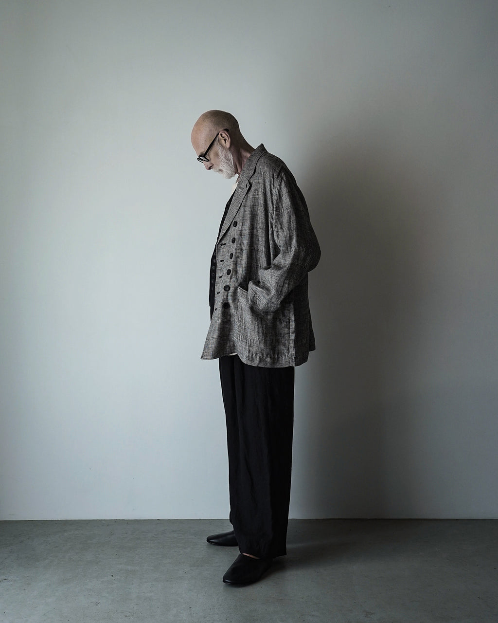 Glen Check Linen Back-Open Button Design Semi-Double Jacket <#glen check>