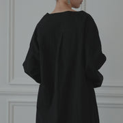 Key Neck Side Slit Long Length Pullover Shirt.