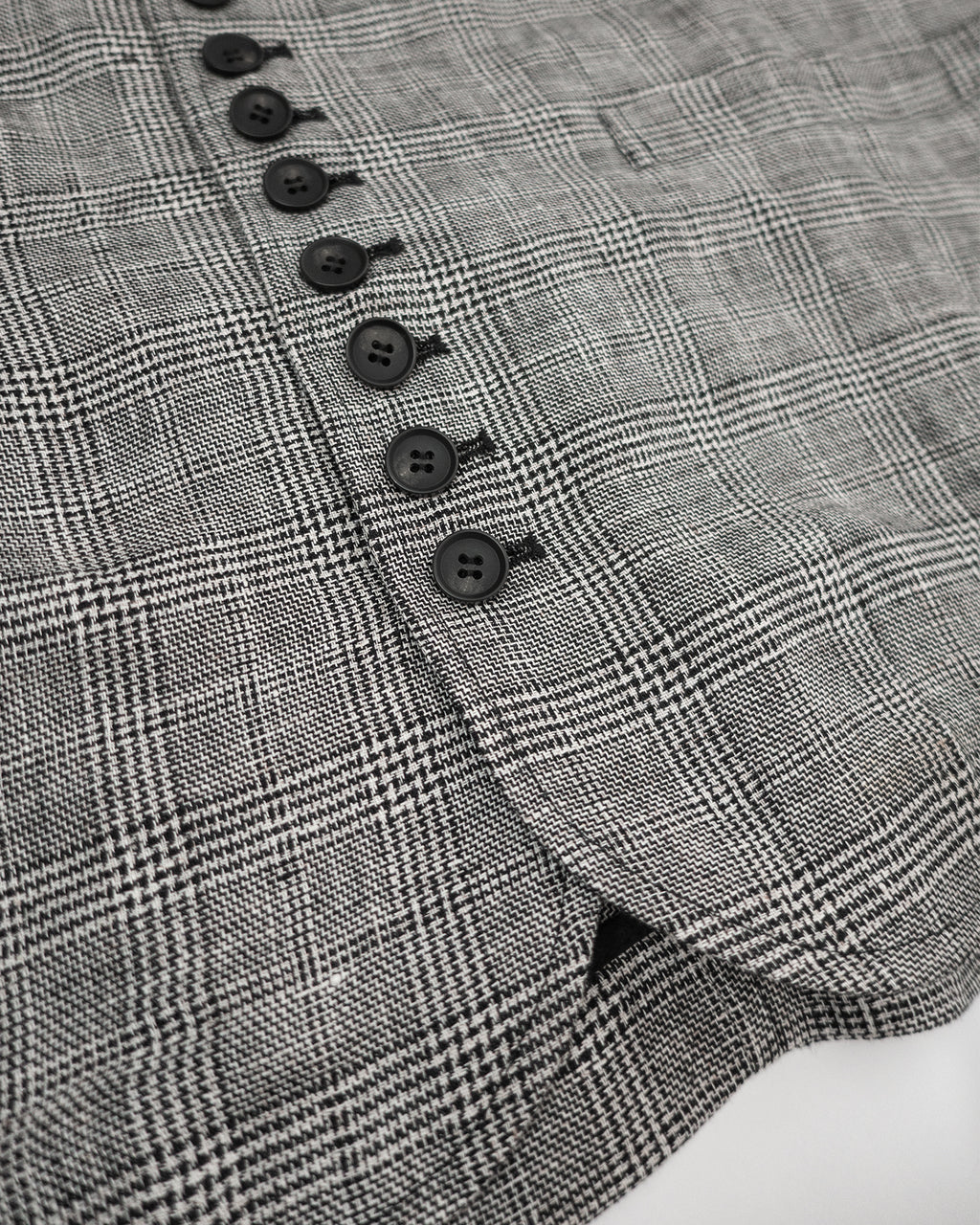 Glen Check Linen Back Belt Button Design V-Neck Vest <#glen check>