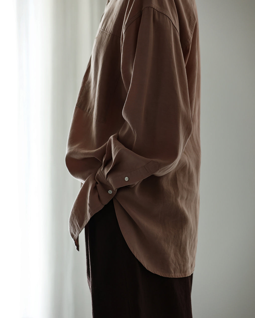 Linen-Tencel Double Pocket Regular Collar Over Shirt <#smoke pink>