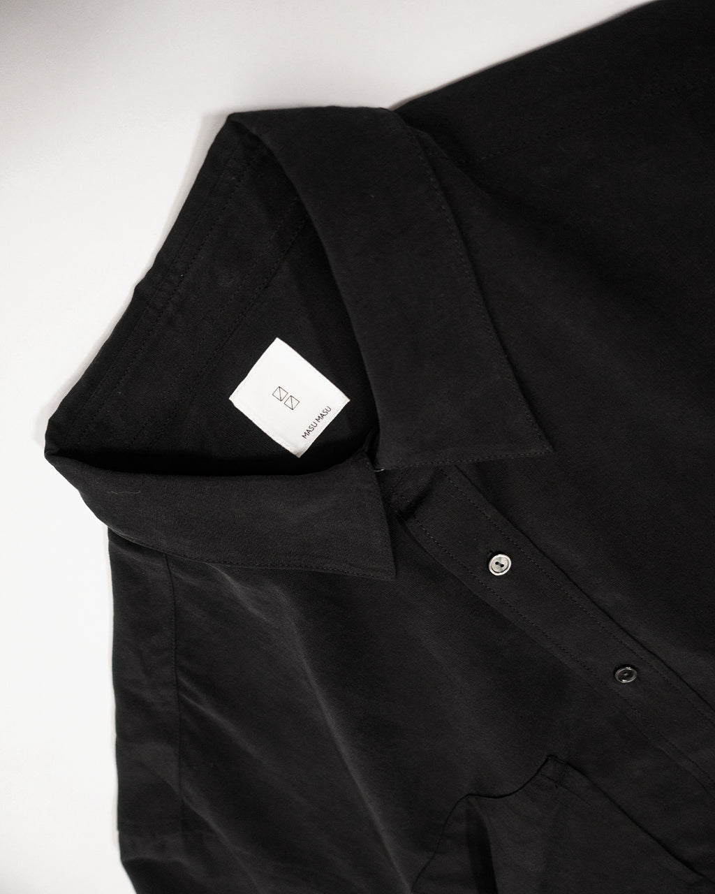 Linen-Tencel Double Pocket Regular Collar Over Shirt <#black>