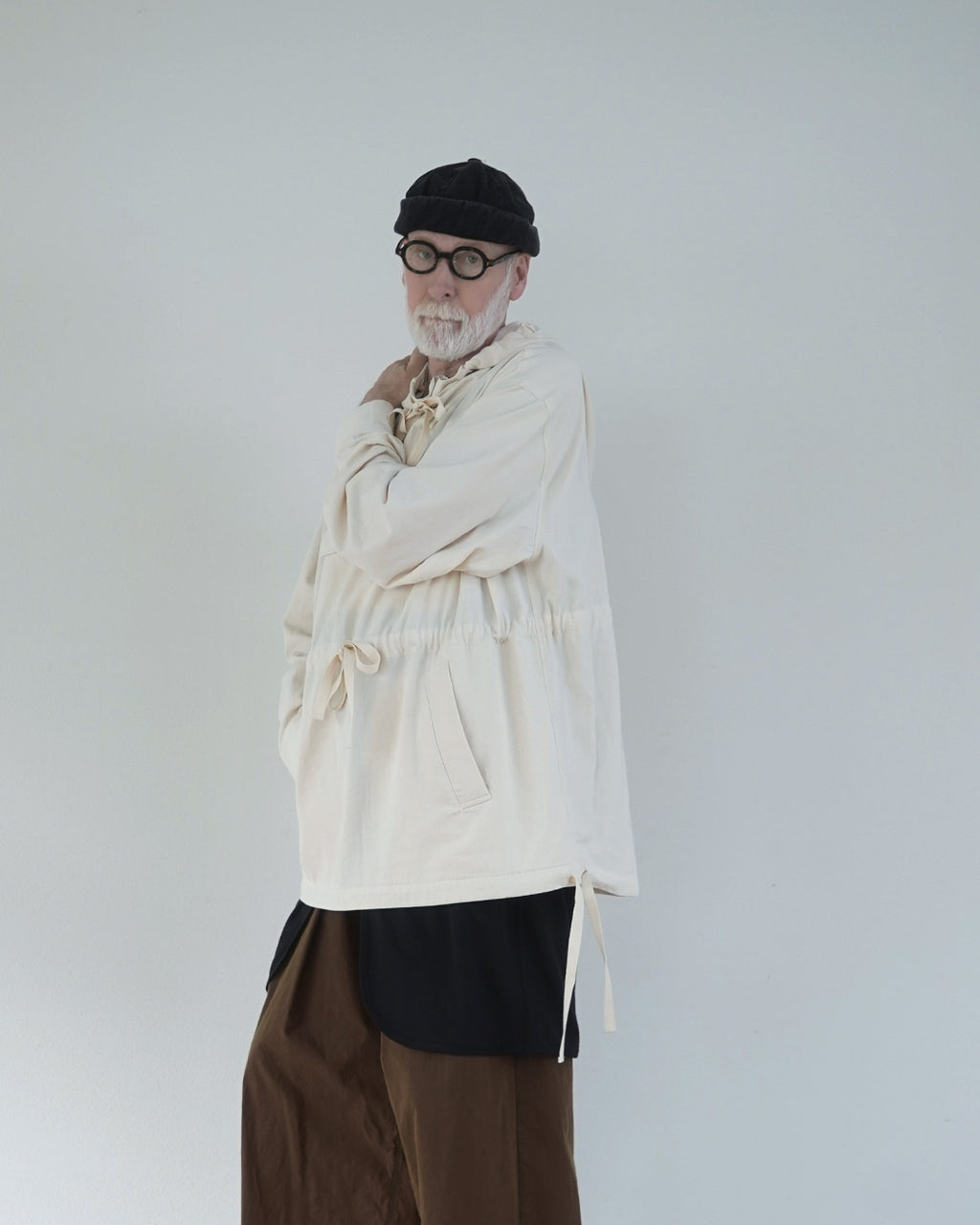 Brushed Cotton Flannel Biowash French Anorak Parka <#ivory>