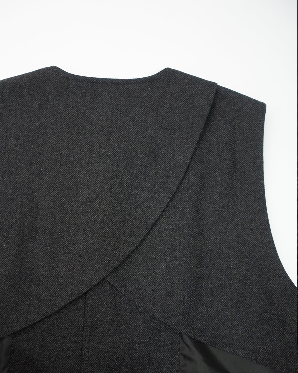 Wool Blend Tweed Back-Open Layered Crew Neck Vest <#black>