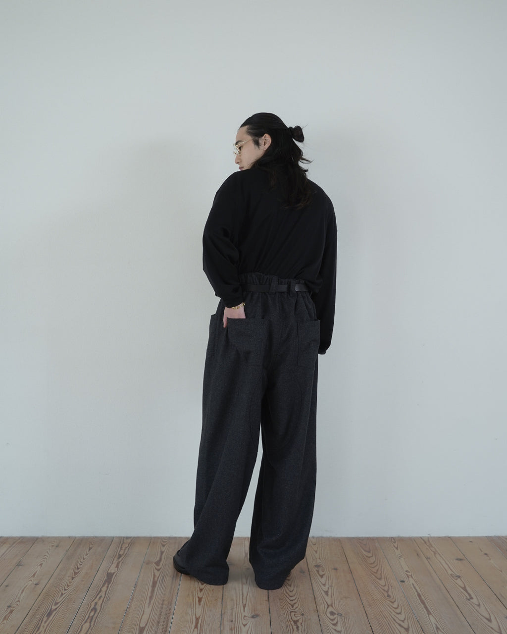 Wool Blend Tweed Double-Knee Painter's Work Pants <#black>