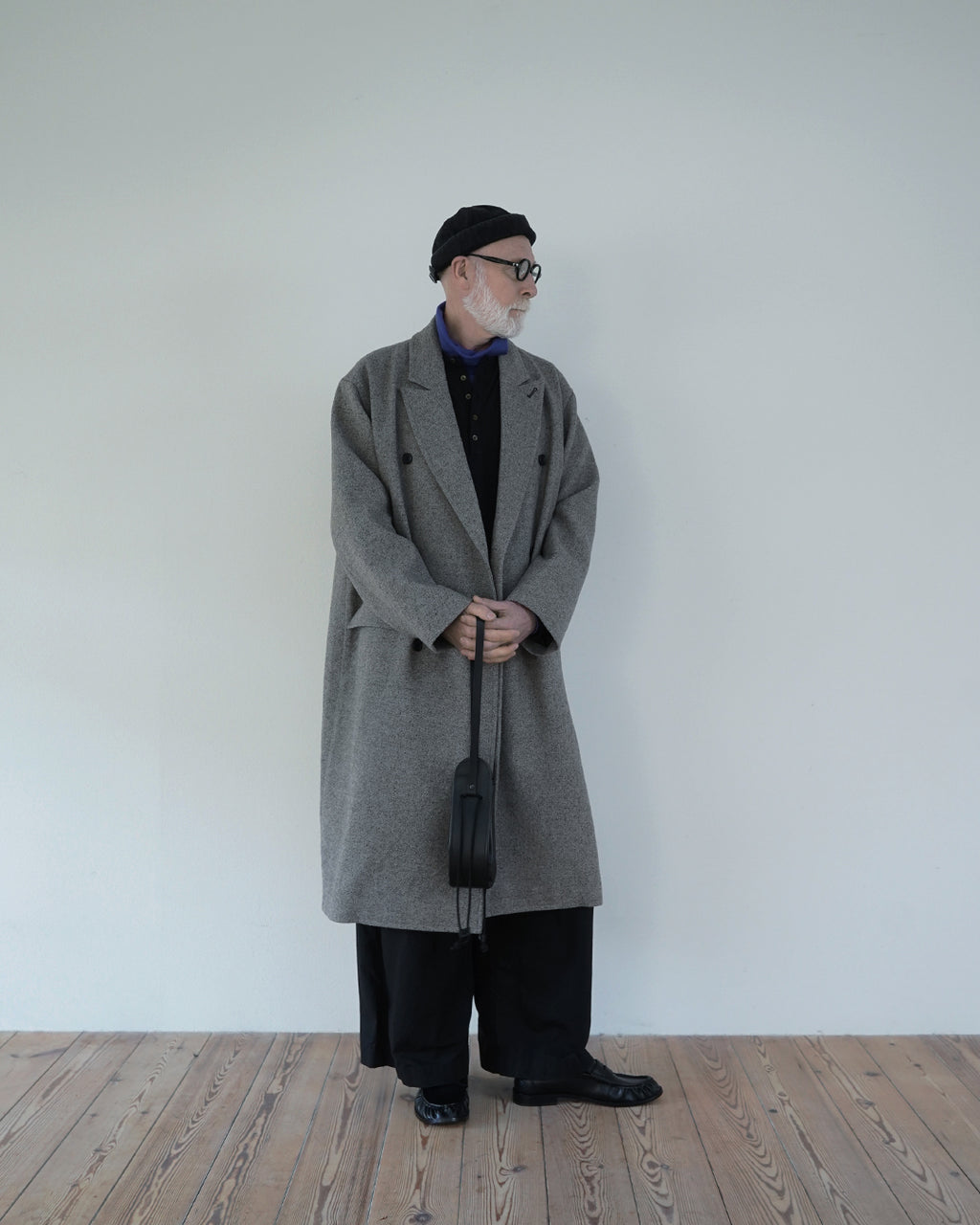 Wool Blend Double-Breasted Long Coat <#greige>