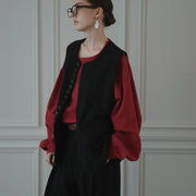 Button Design Crew Neck Vest.