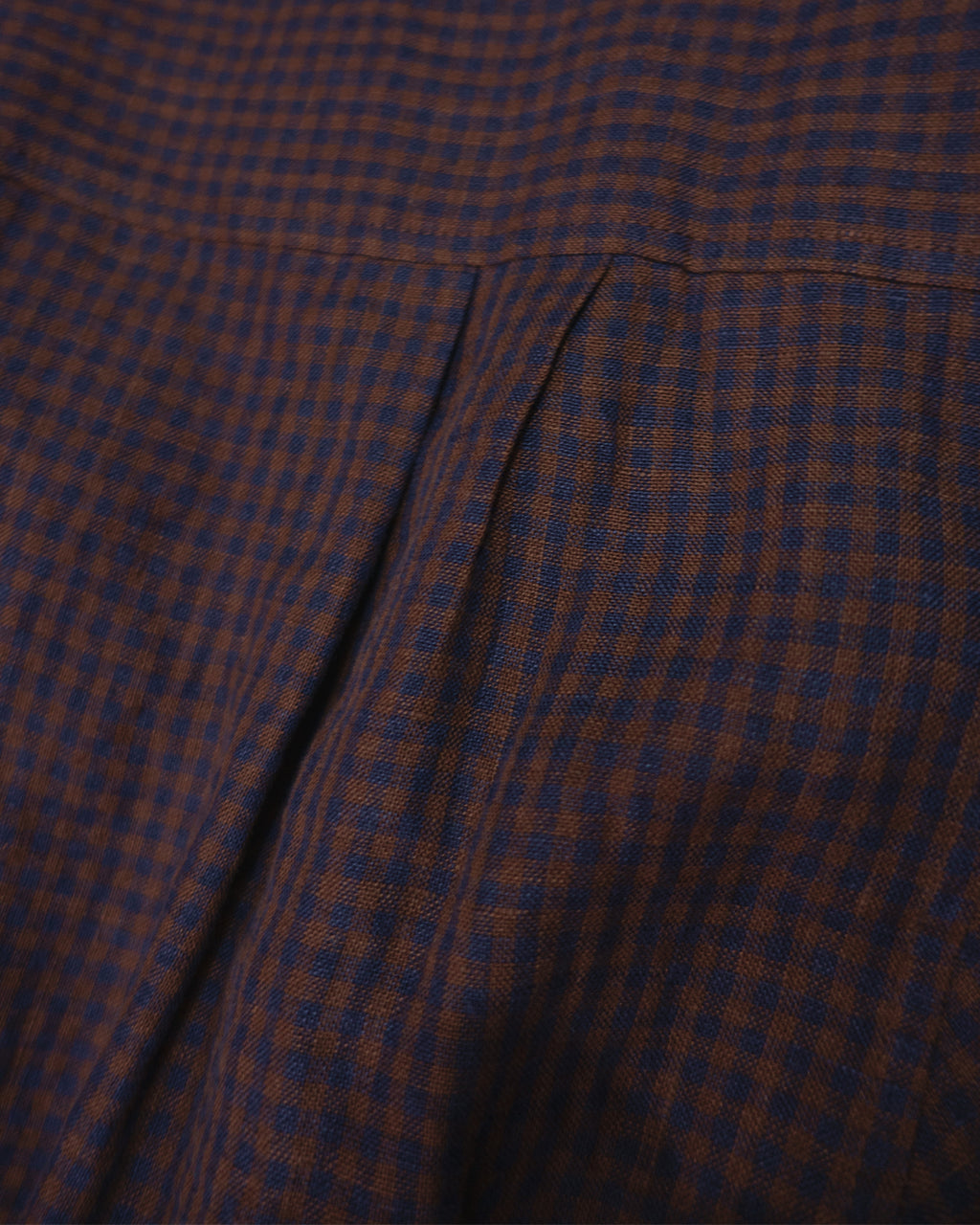 Wash Linen Open Collar 3/4 Sleeve Sleeping Shirt <#brown×navy>