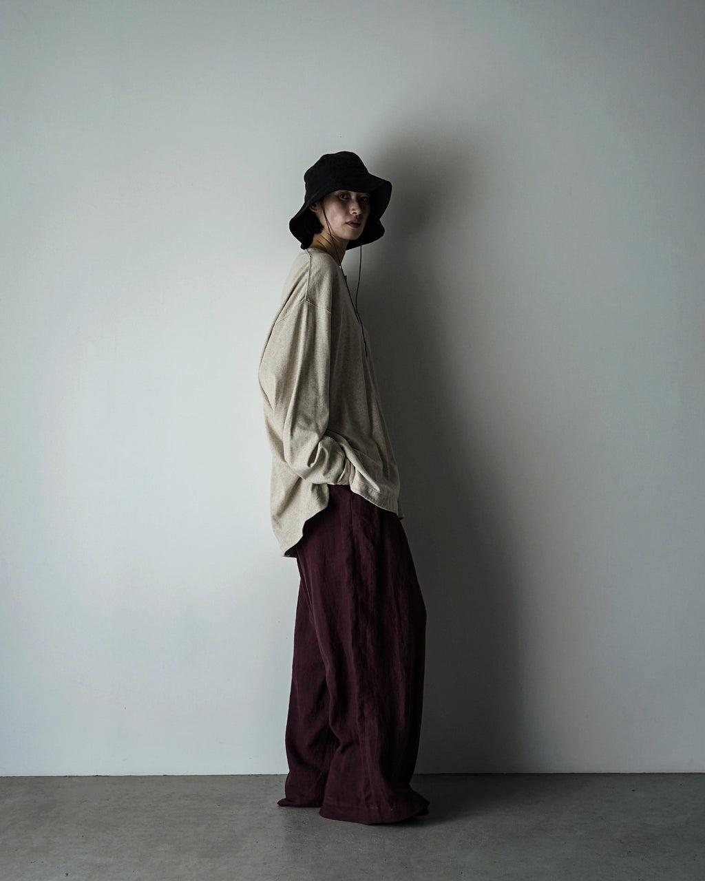 Cotton Linen Hem Round Skipper Long-Sleeve Tee <#ivory>