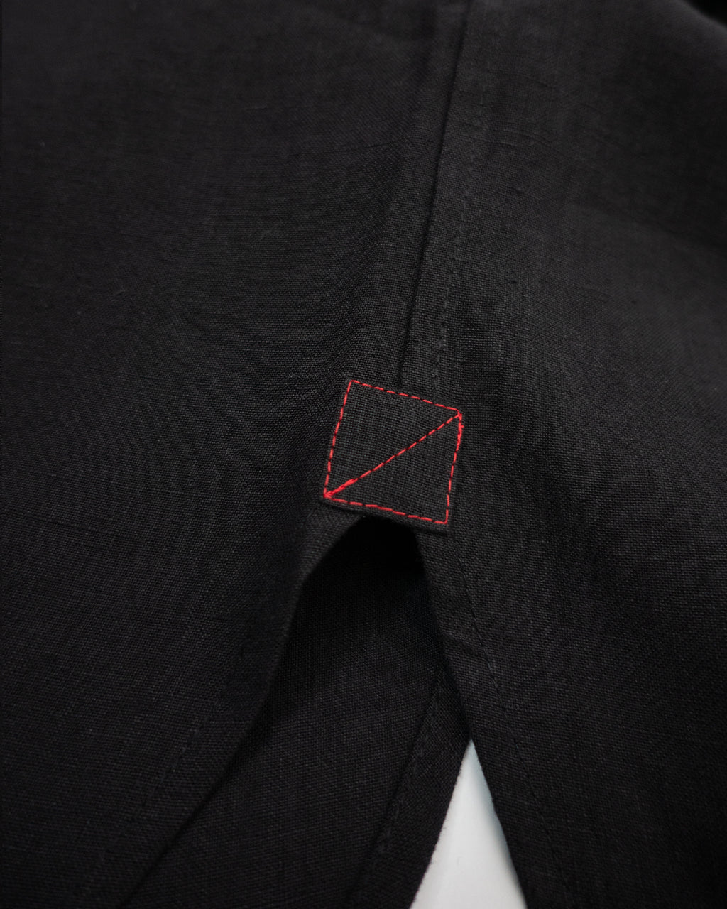 Wash Linen Band Collar Henley Neck Like Half Sleeve Atelier Shirt <#black>