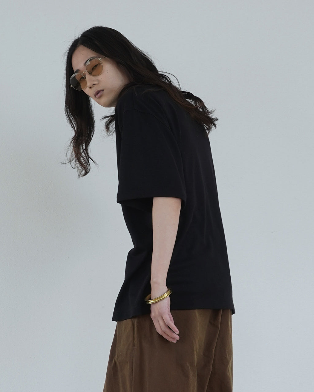 Super100s WOOL Plating Jersey S/S Logo TEE <#black>