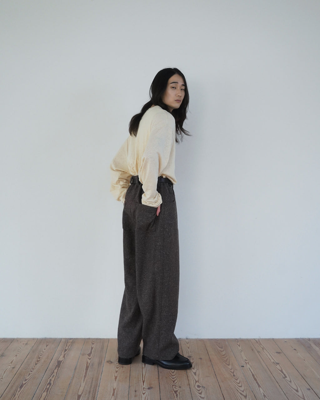 Wool Blend Tweed Double-Knee Painter's Work Pants <#brown>