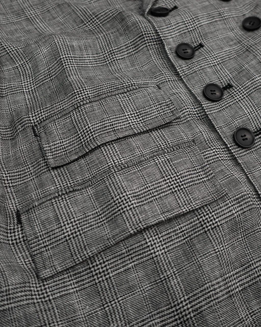 Glen Check Linen Back-Open Button Design Semi-Double Jacket <#glen check>