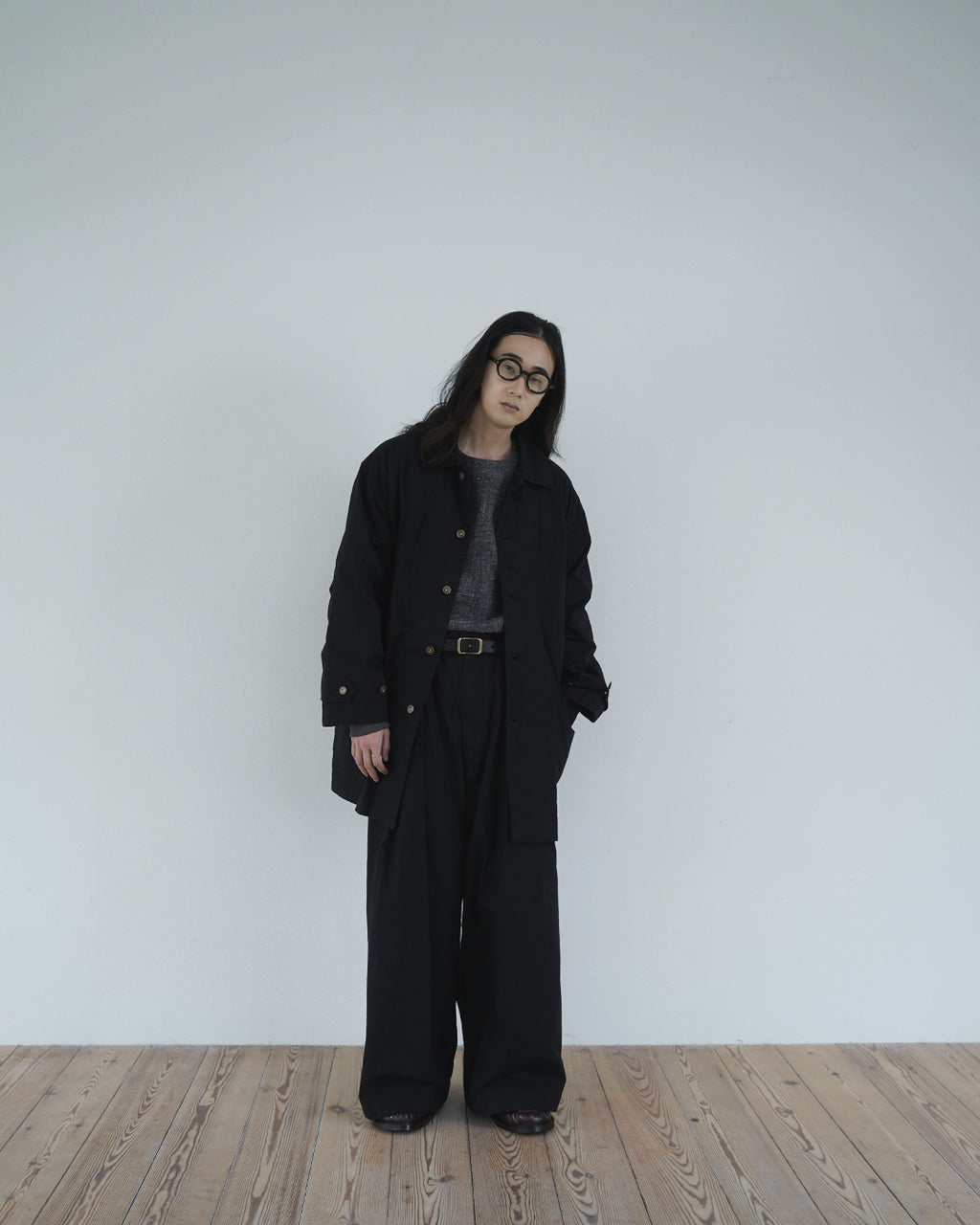 Shetland Wool Linen Crew Neck LS Tuck Rib Pullover <#charcoal>