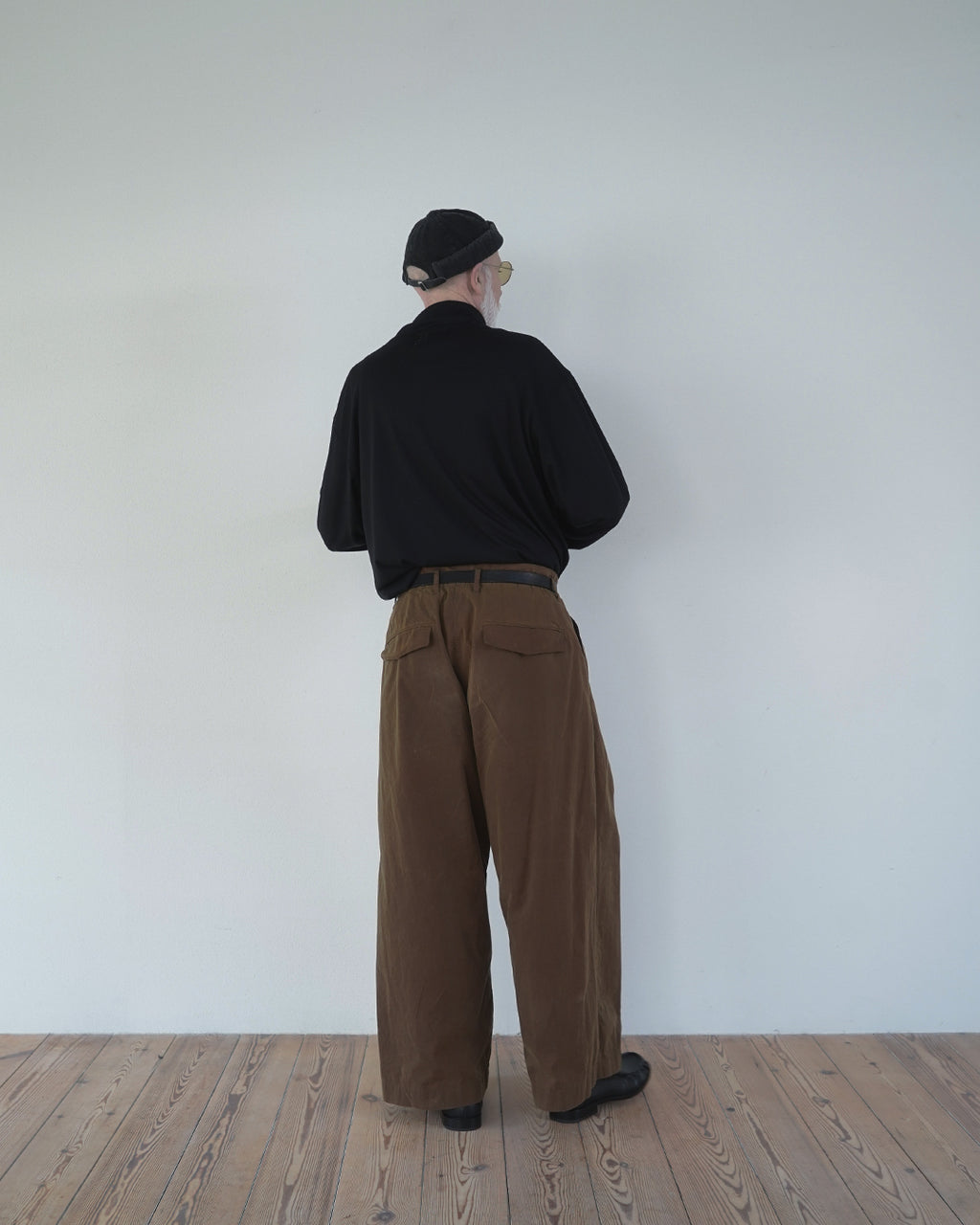 Oiled Wax Washed Moleskin Wide Baggy Pants <#camel>