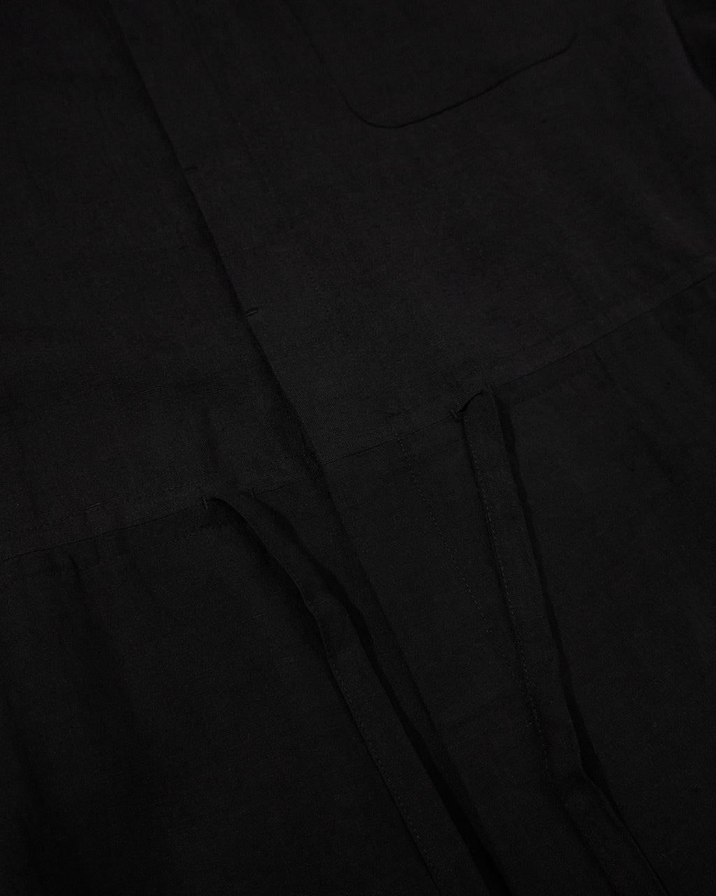 Wash Linen Band Collar Long-Sleeve Jumpsuit <#black>
