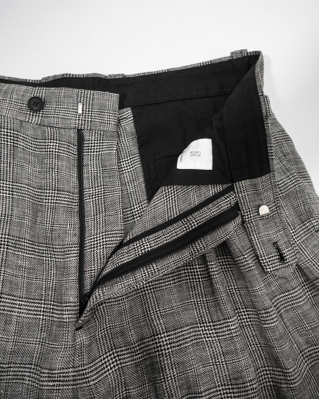 Glen Check Linen Back Belt 3Tuck Wide Straight Trousers <#glen check>
