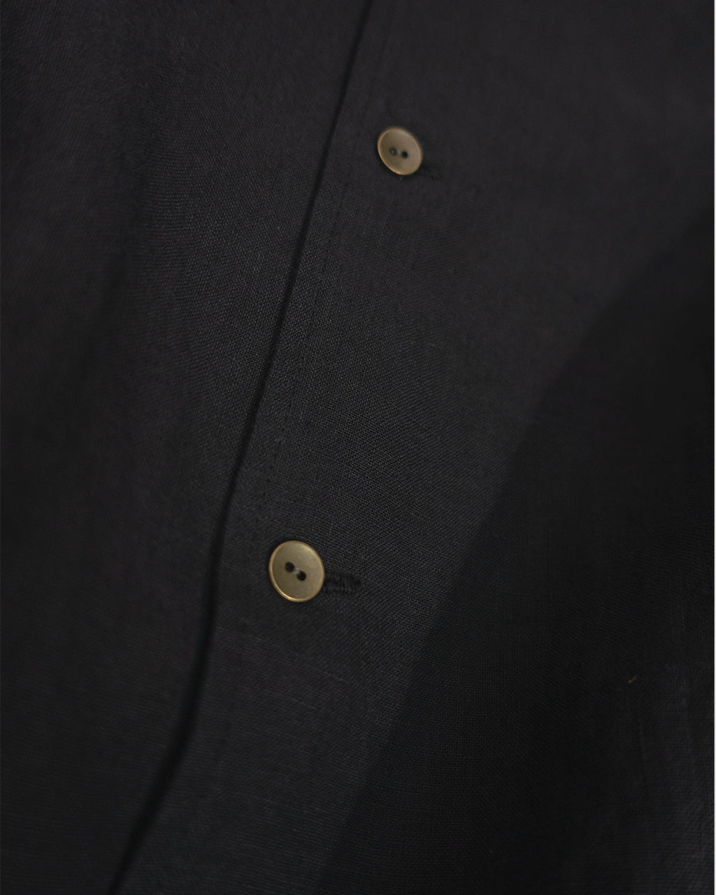 Wash Linen Open Collar 3/4 Sleeve Sleeping Shirt <#black>