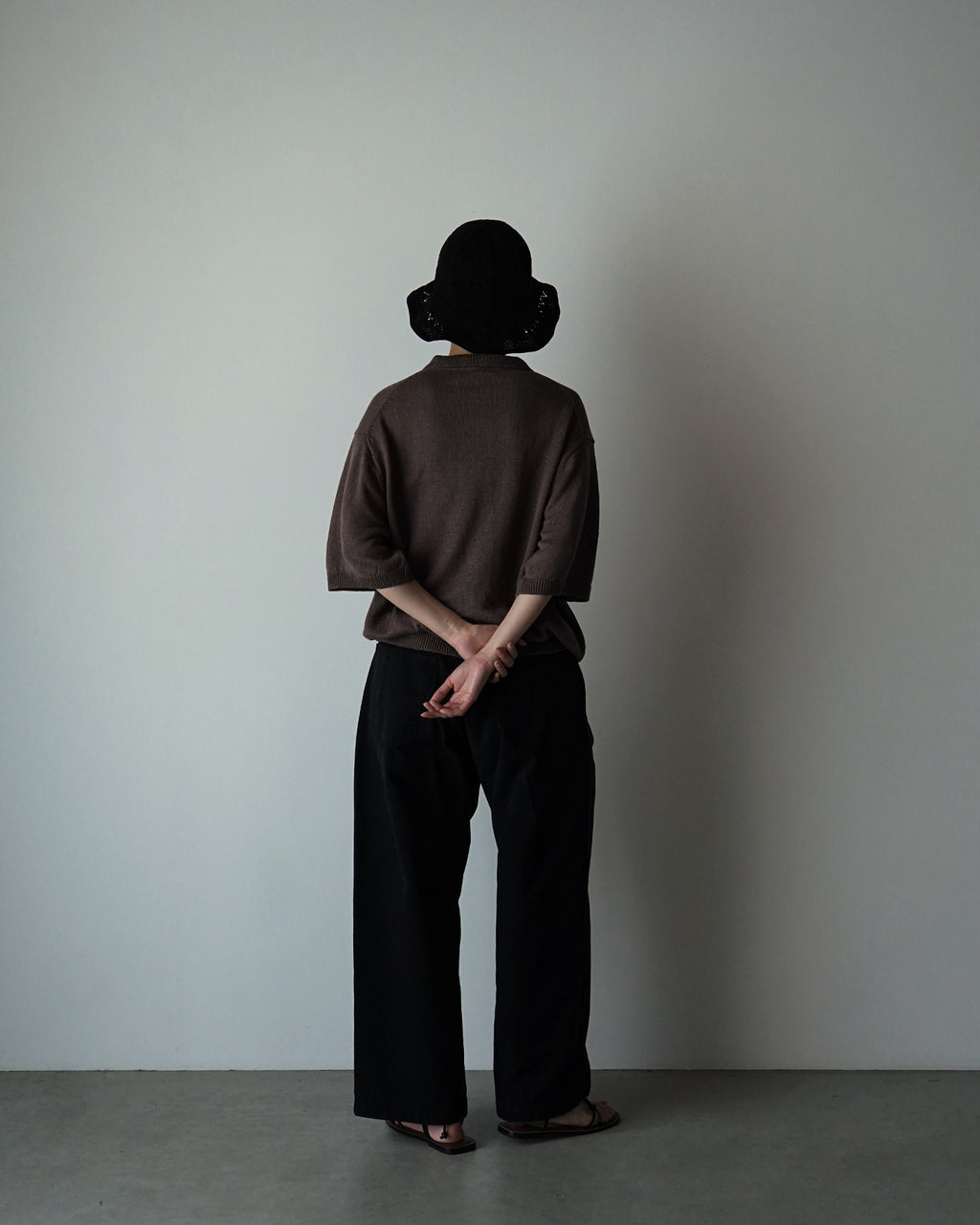 Linen Mid-Gauge Half Sleeve Knit Polo <#brown>