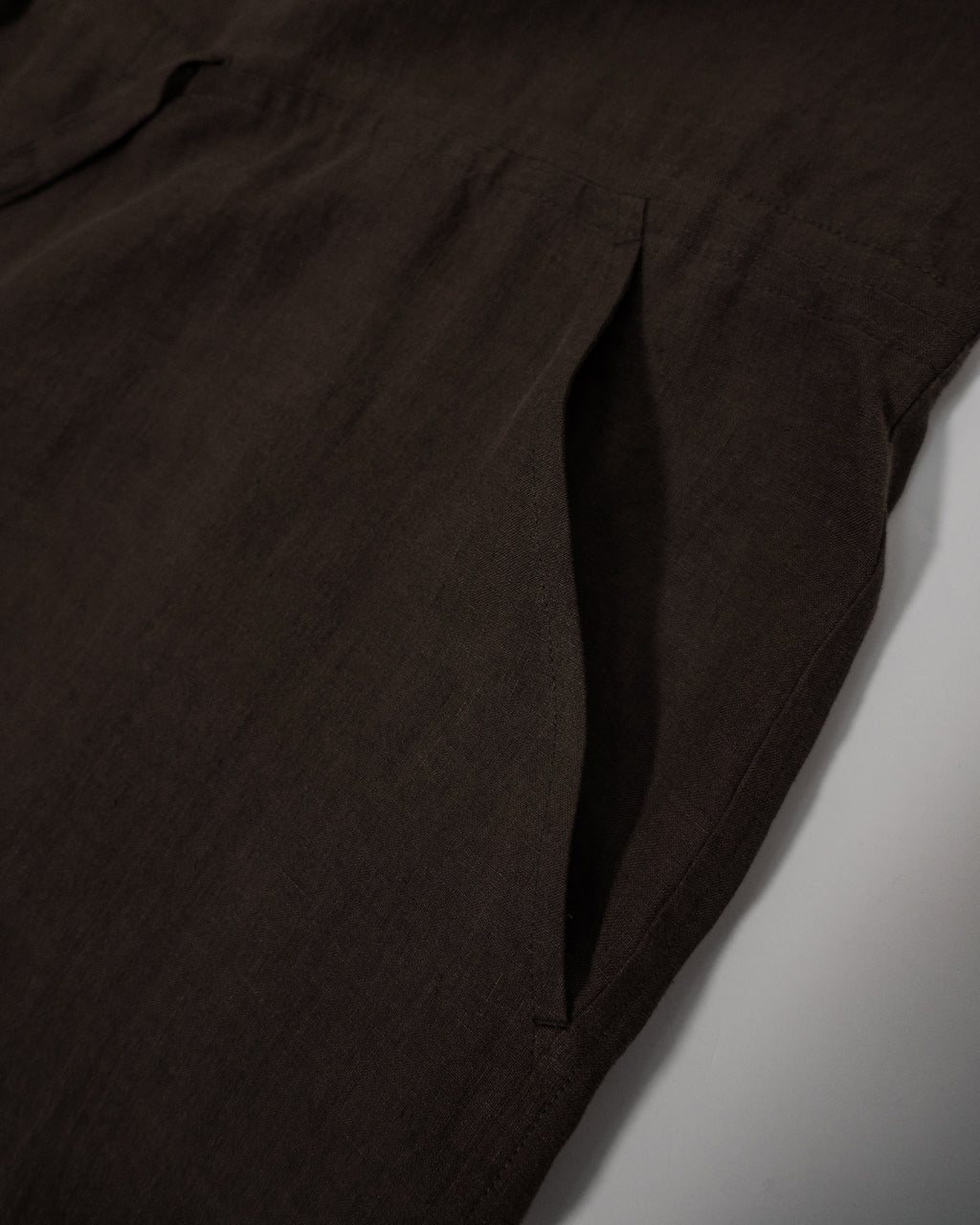 Wash Linen Band Collar Long-Sleeve Jumpsuit <#brown>