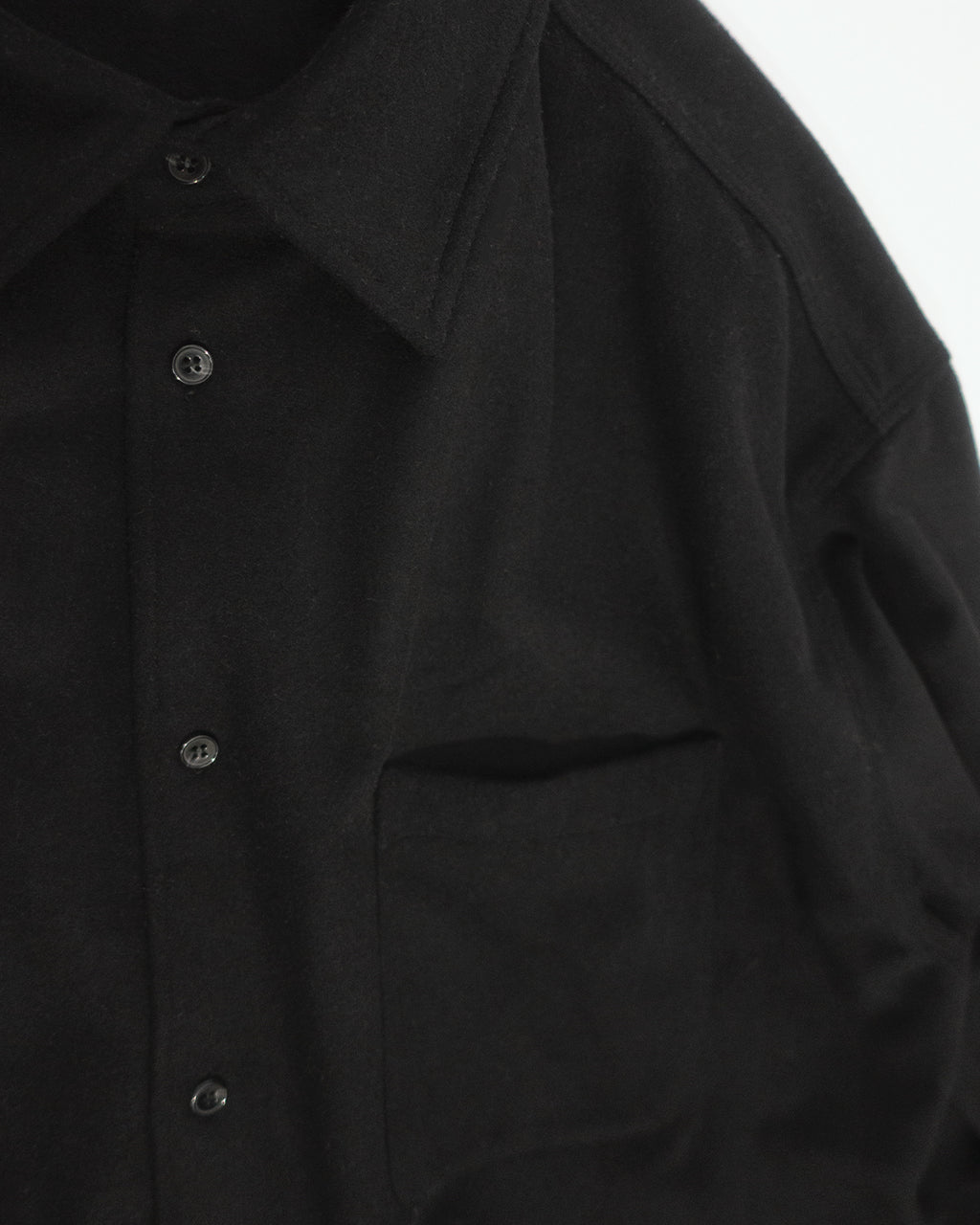Wool Blend Heavy Flannel Wide Tuck Over Shirt <#black>