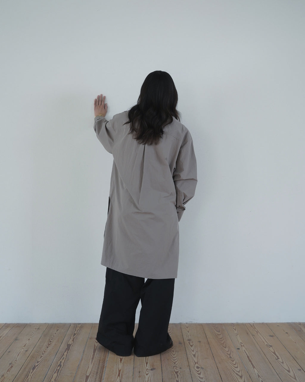 Cotton Typewriter Round Slit Long Officer Shirt <#greige>