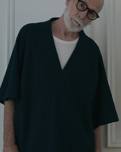 Waffle Russell V Neck 3/4 Sleeve Dolman Knit Pullover.