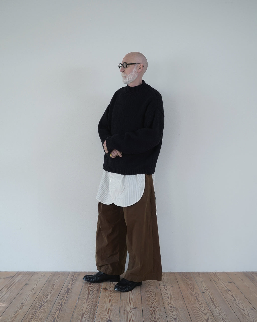 Wool Blend High Neck Hand-like Knit / Sweater <#black>