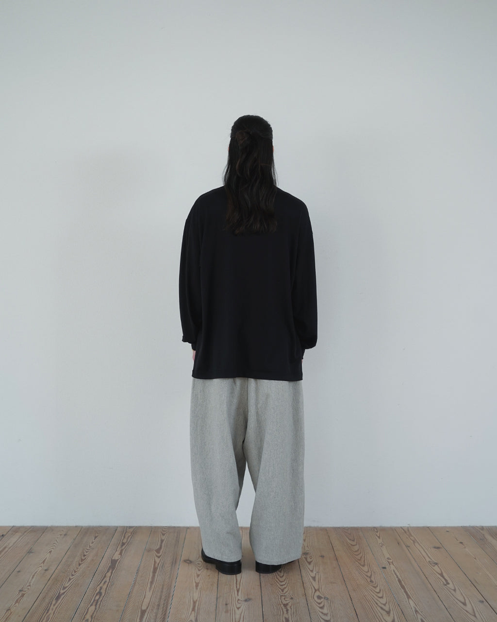 Super100s WOOL Plating Turtleneck L/S Logo TEE <#black>