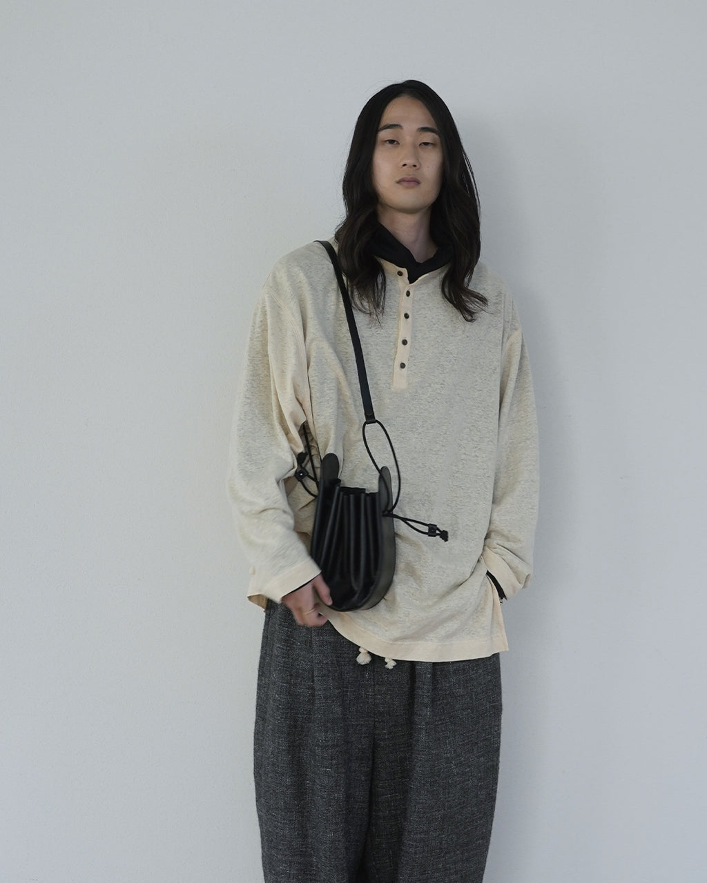 Super100s WOOL Plating Turtleneck L/S Logo TEE <#black>