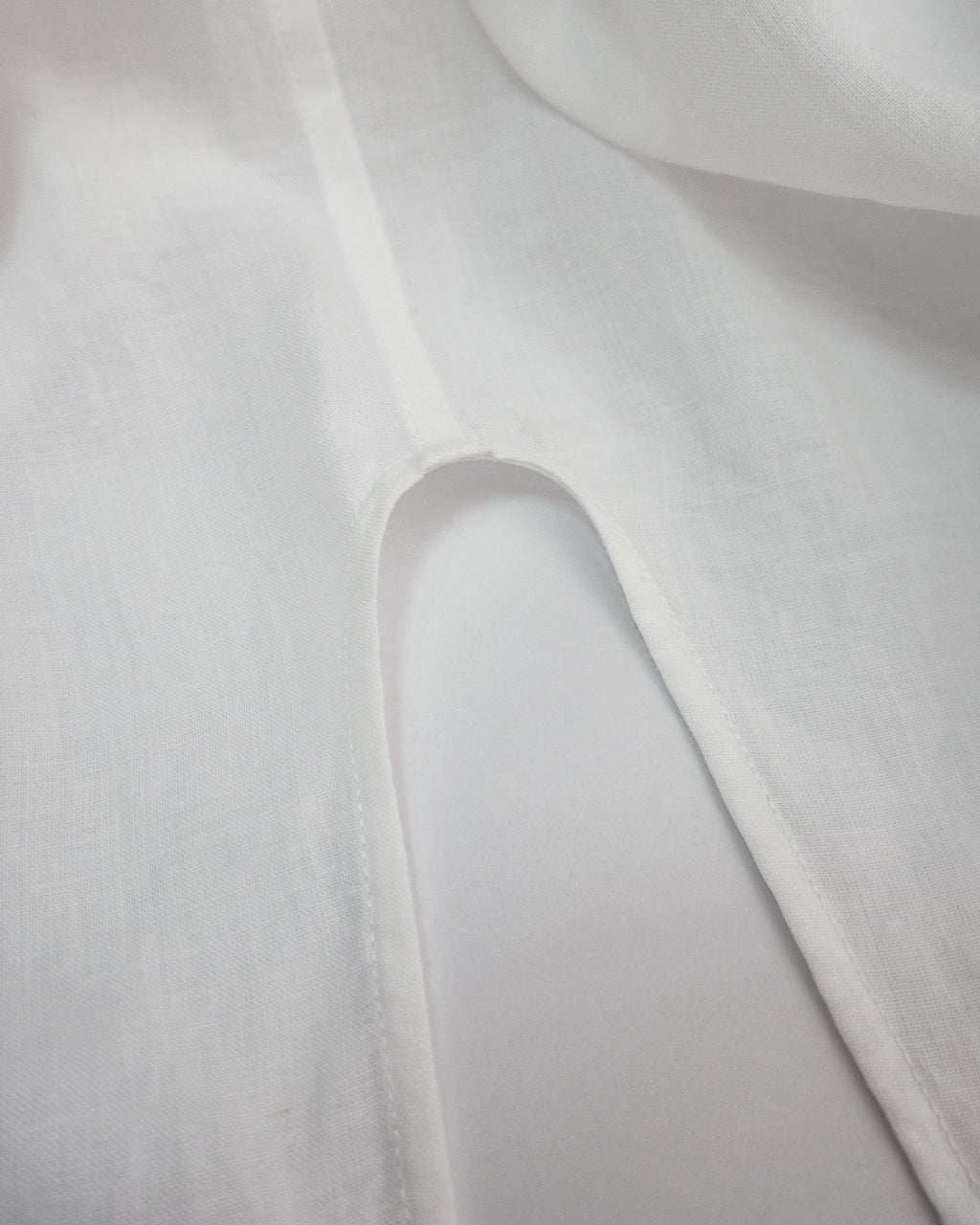Linen Band Collar Round Slit Long Officer Shirt <#off white>