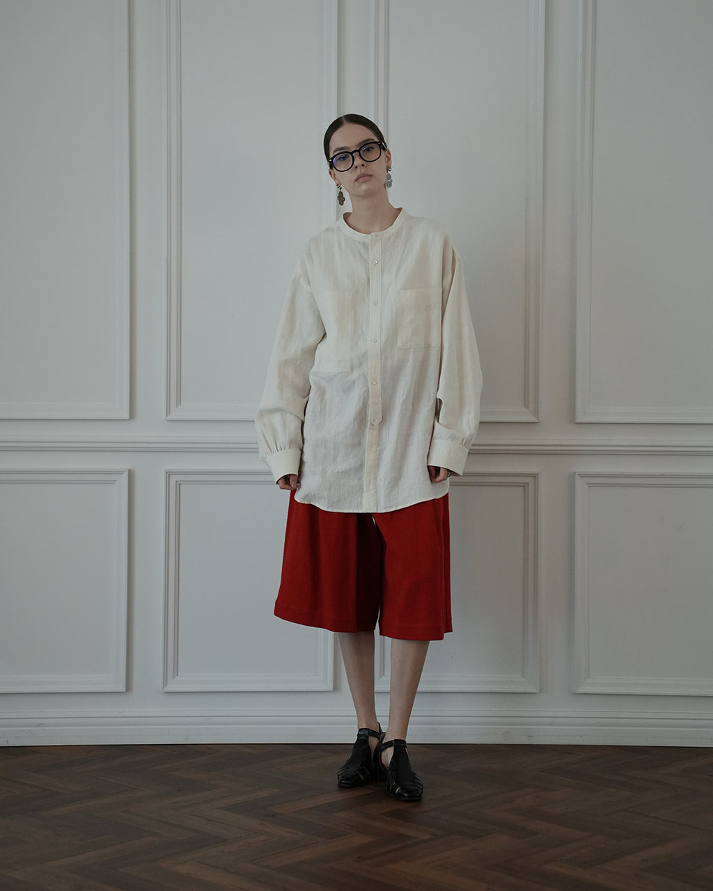 Band Collar Henley Neck Like Atelier Shirt.