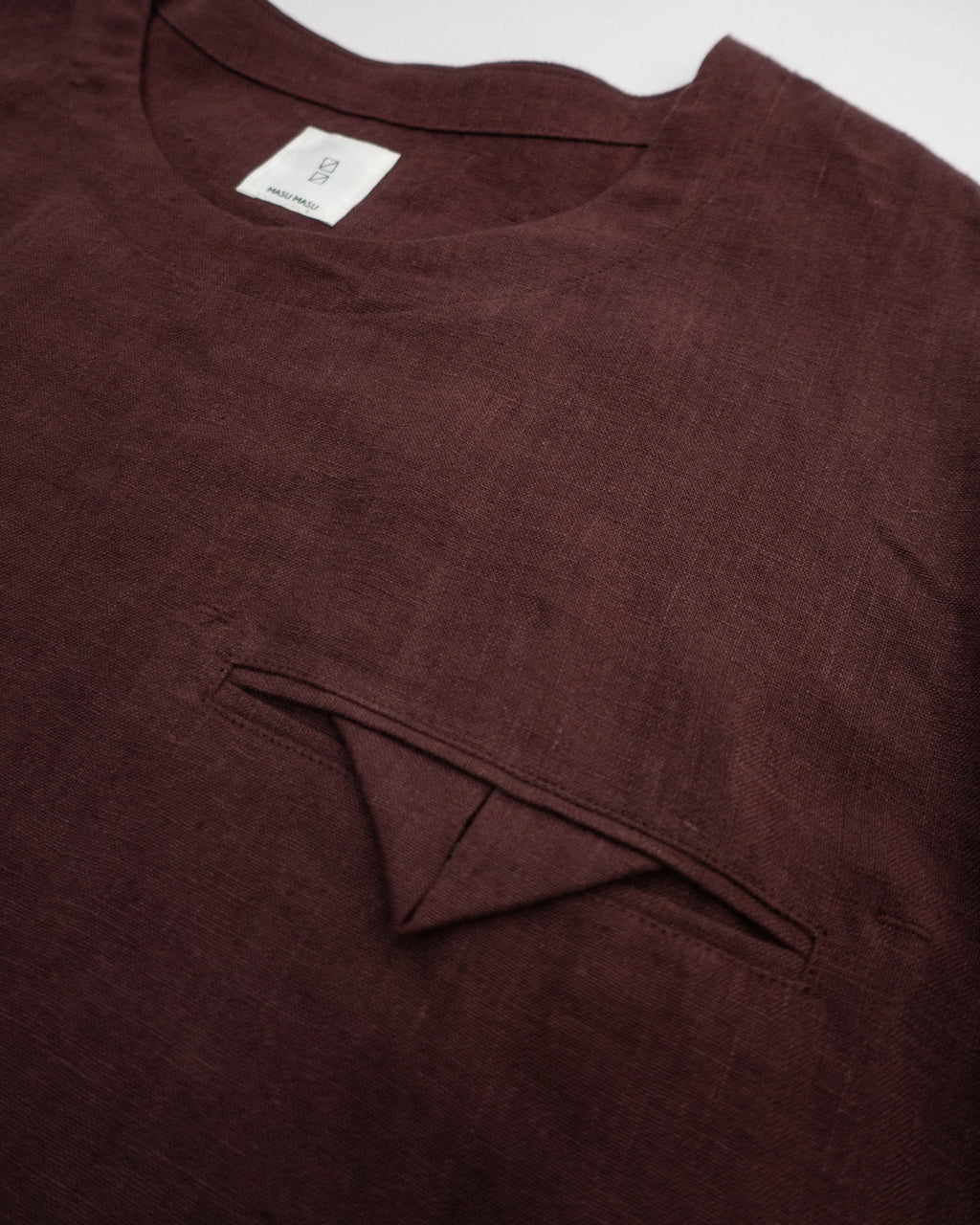 French Linen Side Shirring Long-Sleeve Pullover<#burgundy>