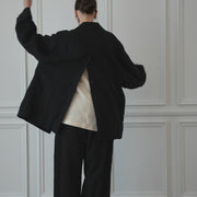 Back-Open Peak Lapel Double-Breasted Over Jacket.