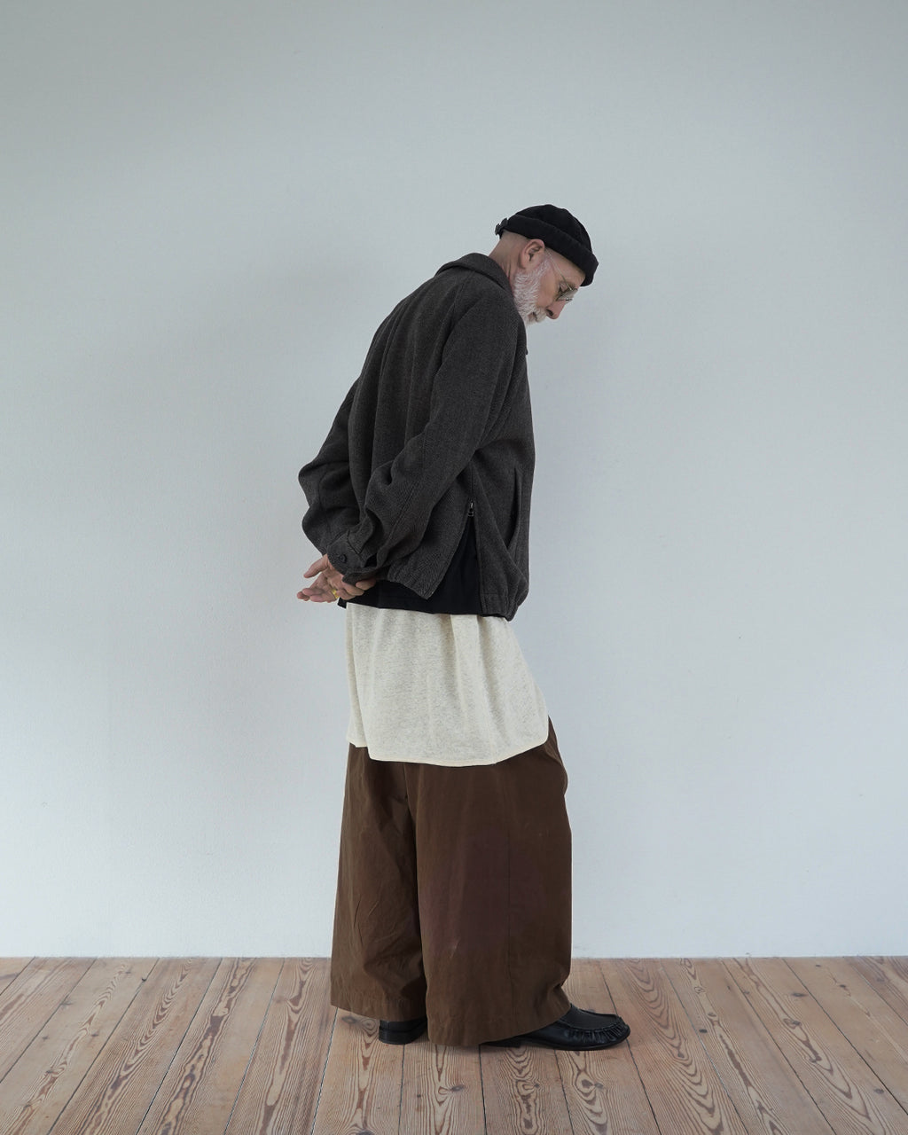 Wool Blend Herringbone Tweed Volume Zip Blouson <#brown>