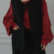 Button Design Crew Neck Vest.