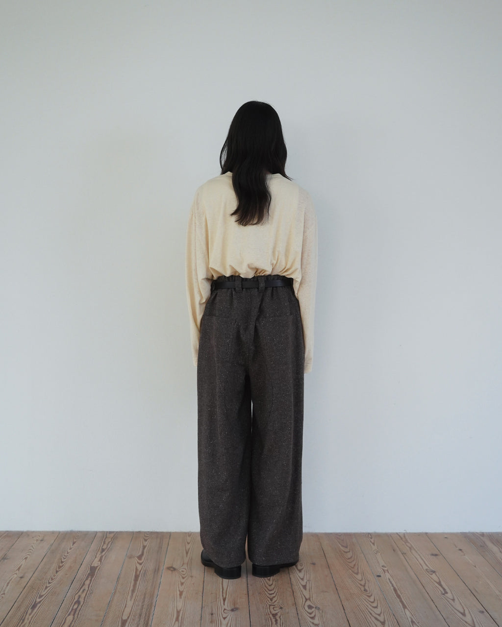 Wool Blend Tweed Double-Knee Painter's Work Pants <#brown>