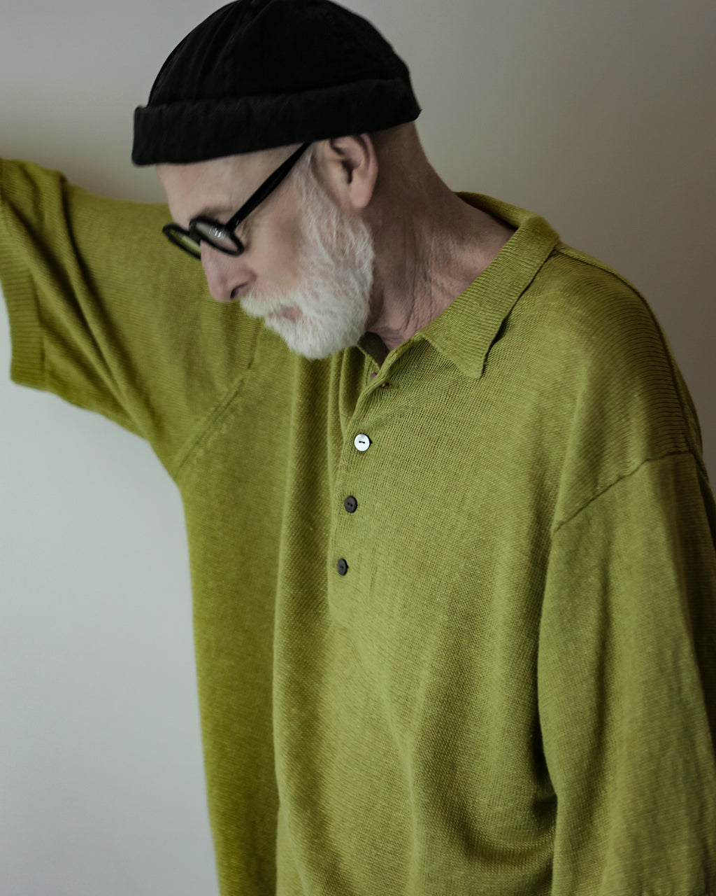 Linen Mid-Gauge Half Sleeve Knit Polo <#yellow>