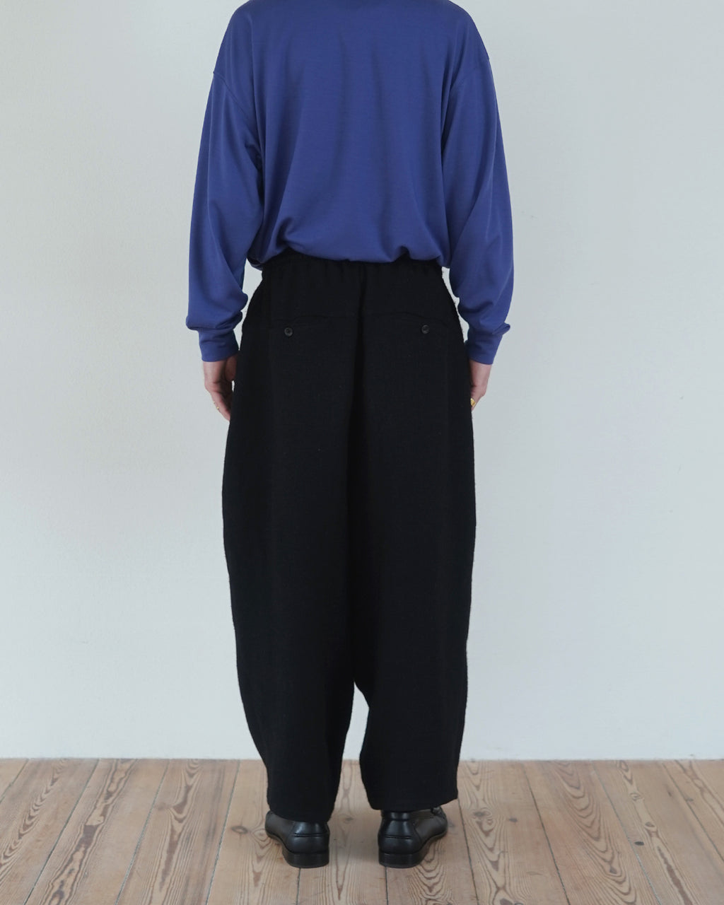 Shetland Wool Linen Rope Belt Easy Sarouel Pants <#black>