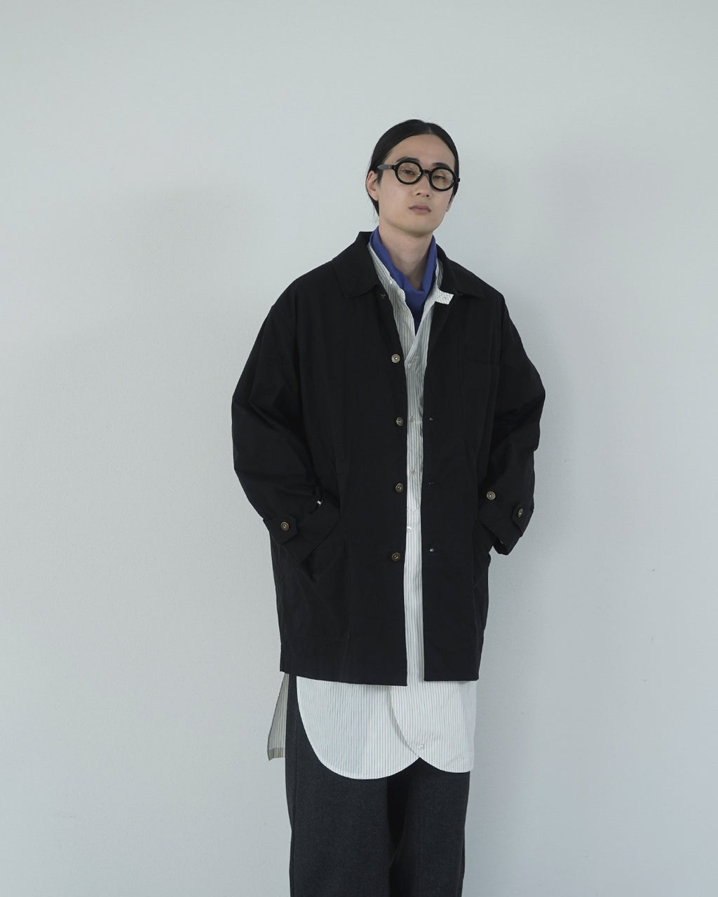 Super100s WOOL Plating Turtleneck L/S Logo TEE <#royal blue>