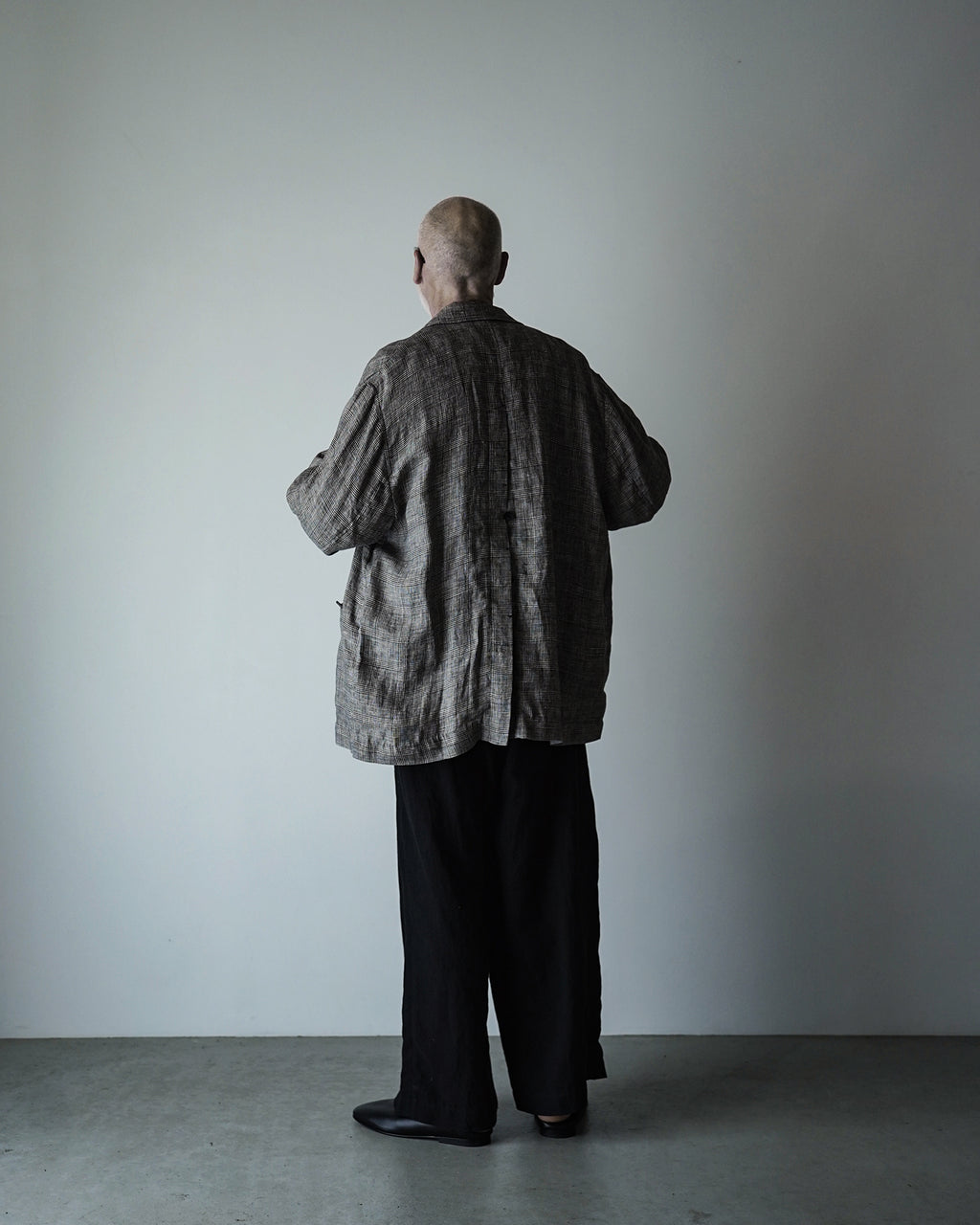Glen Check Linen Back-Open Button Design Semi-Double Jacket <#glen check>