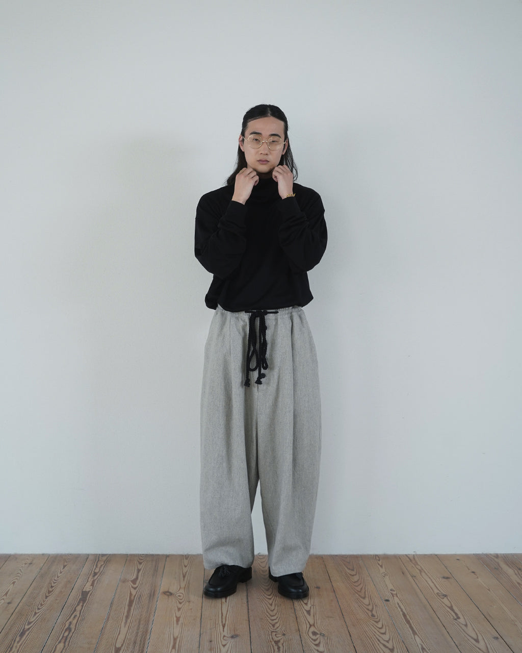 Shetland Wool Linen Rope Belt Easy Sarouel Pants <#light gray>
