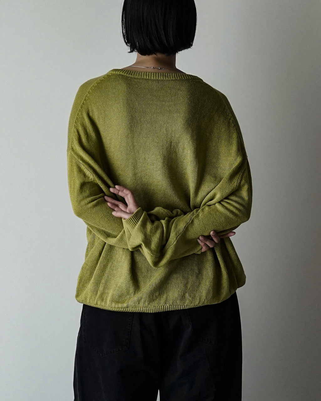 Linen Mid-Gauge Henley Neck Knit Pullover <#yellow>