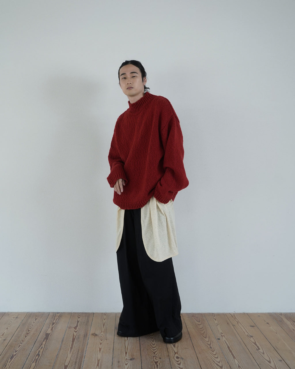 Wool Blend High Neck Hand-like Knit / Sweater <#red>