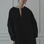 Key Neck Side Slit Long Length Pullover Shirt.