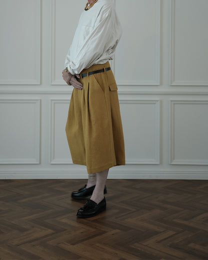 High Waist 2 Tuck Wide Half Trousers〈 000012-03 〉